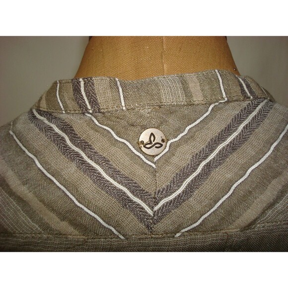 New Womens NWT PrAna L Buenos Dias Dress Buttons Cargo Green Brown Organic Strip - Picture 8 of 8